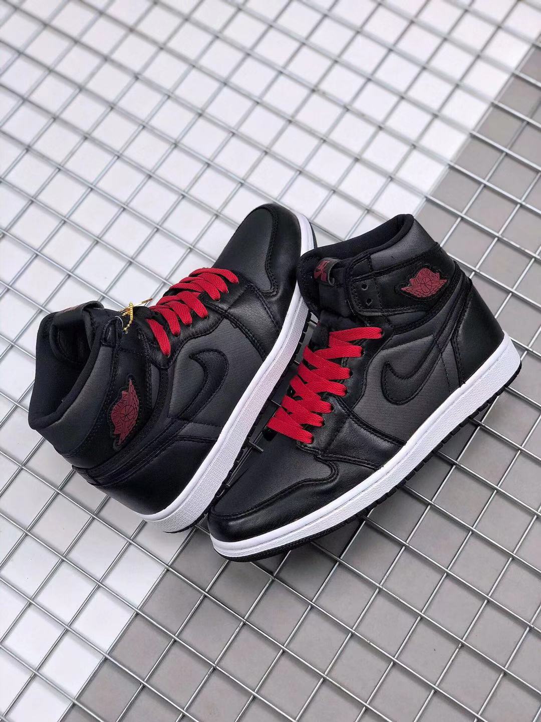 2020 Women Air Jordan 1 High OG Black Satin Shoes